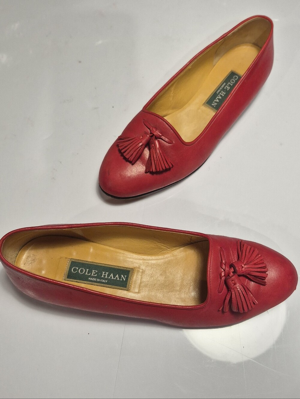 Vintage Rare Find 80s,90Cole Haan Red Leather Tassel Loafers for Women Sz 7 1/2B